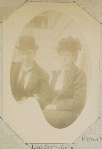 Portrait of a man and a woman with hats, presumably in France