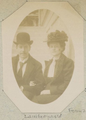 Portrait of a man and a woman with hats, presumably in France