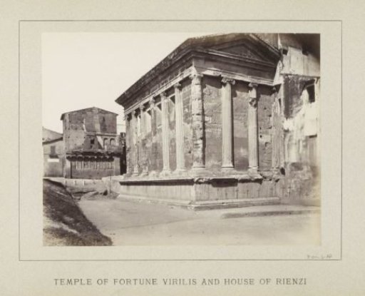 Temple of Portunus in Rome with on the left the supposed residence of Cola da Rienzi (Rienzo)
