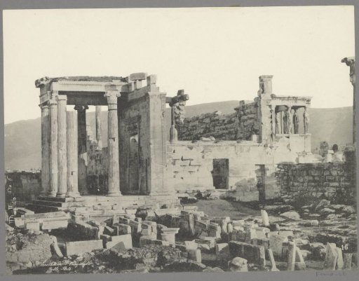View of the Erechtheion with gate and Caryatids on the Acropolis in Athens