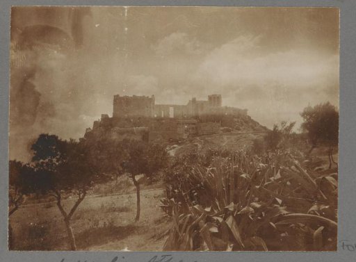 View of the Acropolis in Athens, agaves in the foreground