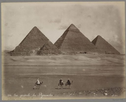 View of the pyramids of Mykerinos, Chephren and Cheops at Giza