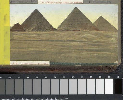 View of the pyramids of Mykerinos, Chephren and Cheops at Giza