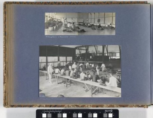 Asian and European employees in the old receiving room of tobacco plantation Mariendal on Sumatra