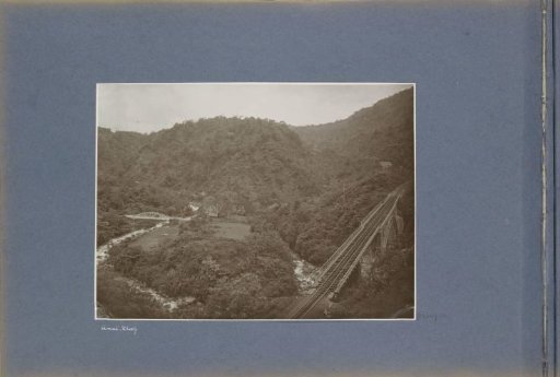 View of the Anai Gorge on Sumatra with railway, bridges and river