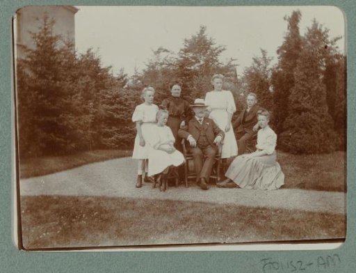 Group portrait of a family in a garden