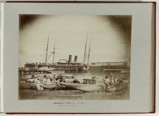 Local population at post boats and korjals on the Suriname River
