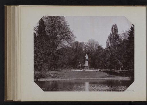 View of the Stadspark Warmer Damm with a statue of Emperor Wilhelm I in Wiesbaden