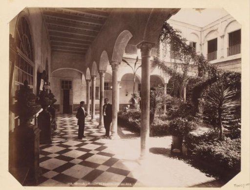 Two men at a courtyard