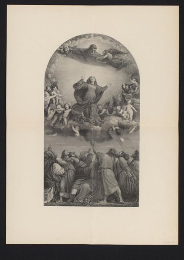 Photographic reproduction of an engraving after a painting, depicting the Assumption of Mary
