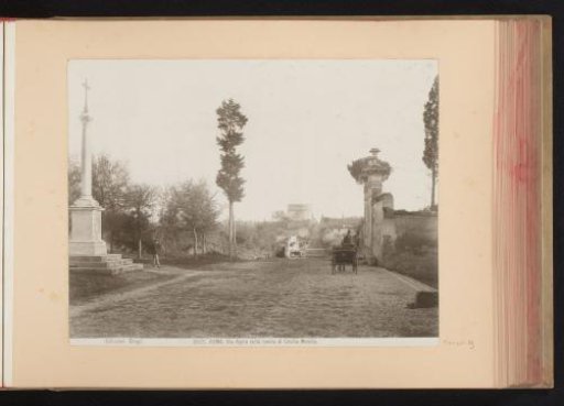 View of the Via Appia Antica in Rome, with the Tomb of Caecilia Metella in the background