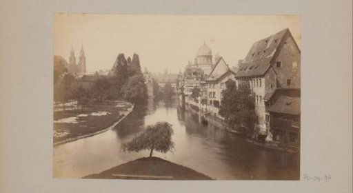 View of Nuremberg with the synagogue and the Pegnitz river