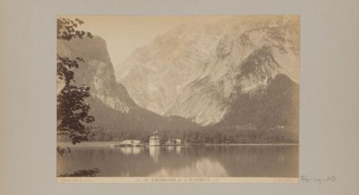 View of St. Bartholomew's Church and the Watzmann, seen across the Königssee