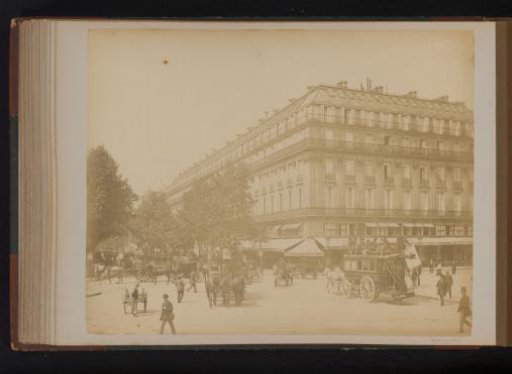 View of the Boulevard des Capucines with horse trams and the Grand Hotel in Paris