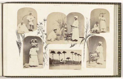 Portrait of two unknown women with baskets and bamboo