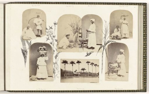 Portrait of two unknown women with fruit on platters