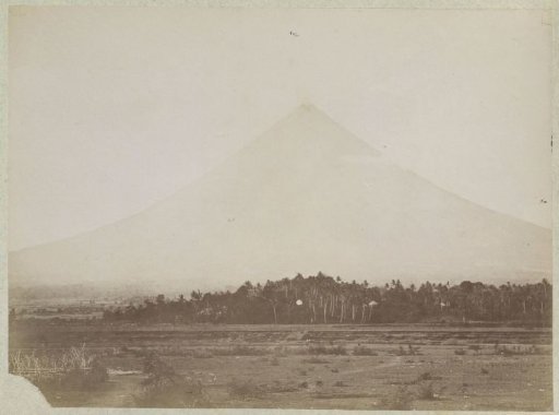 View of a volcano, possibly Mount Mayon in the Philippines