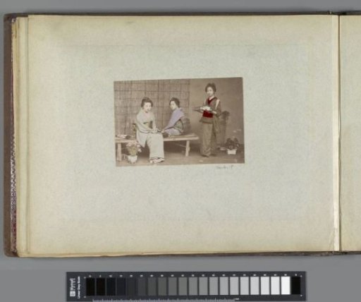 Portrait of three Japanese women with tea