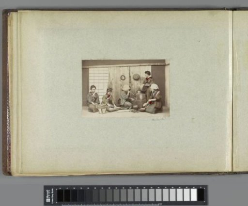 Portrait of five Japanese women with kitchen utensils