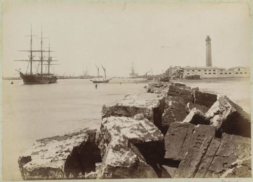 View of the harbour of Port Said with ships and lighthouse