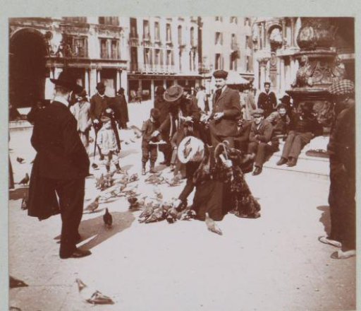Woman feeding pigeons on St. Mark's Square in Venice