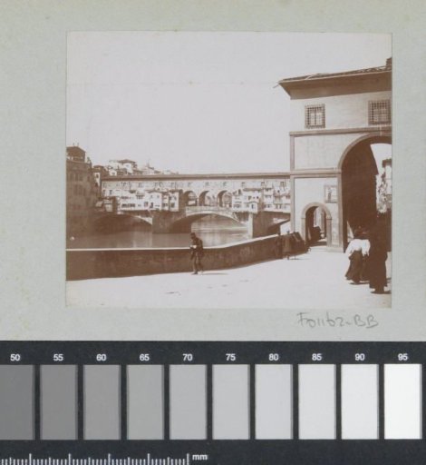 View of the Ponte Vecchio and a bank of the Arno in Florence