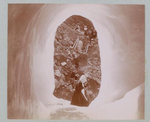 Hikers in the Alps, Seen Through a Hole in the Ice