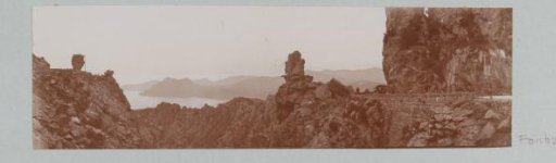 Mountain landscape with rock formations, probably in Corsica