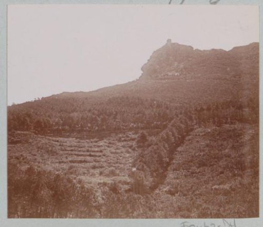 Mountainous landscape with a presumed Genoese tower on Corsica