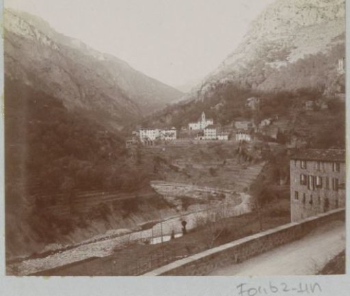 View of a mountain village, presumably in Southern France