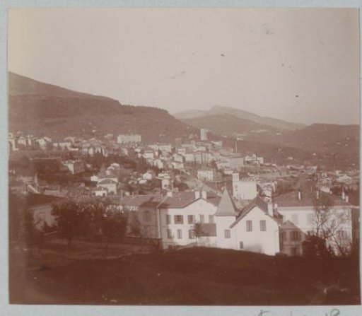 View of a town in the mountains, presumably in Southern France