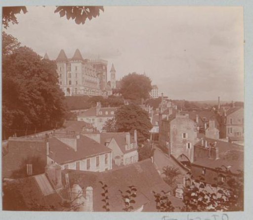 View of a town with a high castle, probably in France