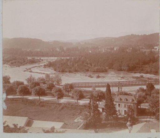 River landscape with a railway bridge, probably in France