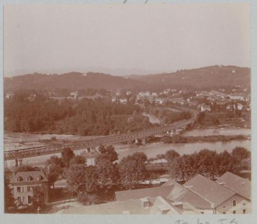 River landscape with a railway bridge, probably in France