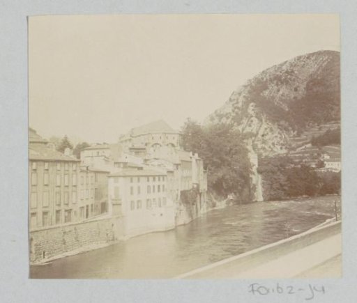 View of houses and (in the center) the Monastery Church of Saint-Volusien in Foix