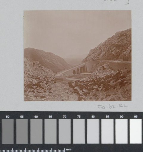 Mountain landscape with a bridge, probably in the Pyrenees