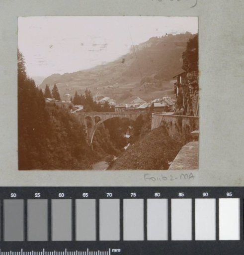 View of a village with a bridge in the Alps