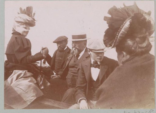 Five persons in a sailboat, presumably off Le Moulleau near Arcachon