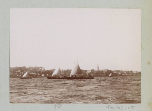 Sailing boats at sea, with Arcachon probably in the background