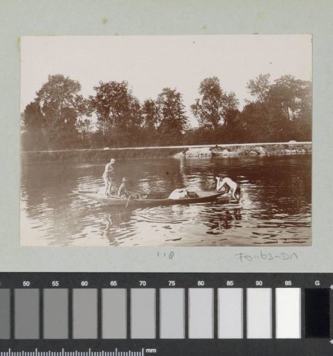 Swimming party of three men in a river at Pontoise