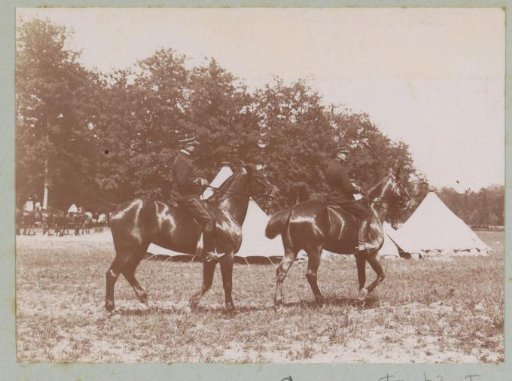 Soldiers on horseback in a military camp at Fontainebleau