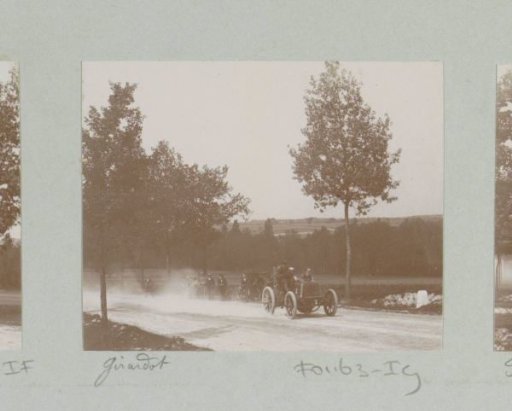 Race car driver Girardot, participant in the Tour de France for motor cars, on a country road in Vitry-le-François