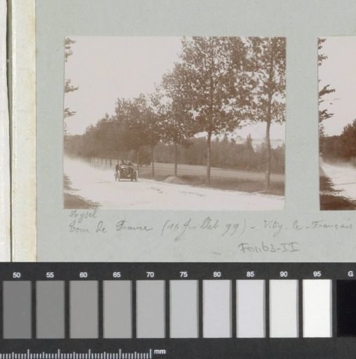 Race car driver Loysel, participant in the Tour de France for motor cars, on a country road in Vitry-le-François