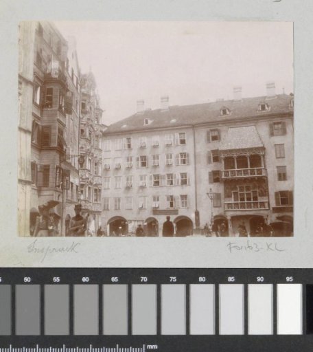 Houses in Innsbruck with the balcony of the Goldenes Dachl house on the right