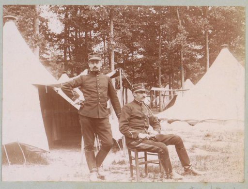 Two soldiers in a military camp at Fontainebleau