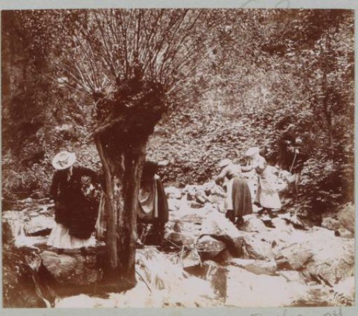 Three women in a gorge of the Gorges d'Enval in the Auvergne