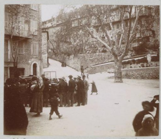 Crowd Around an Automobile in L'Escarène