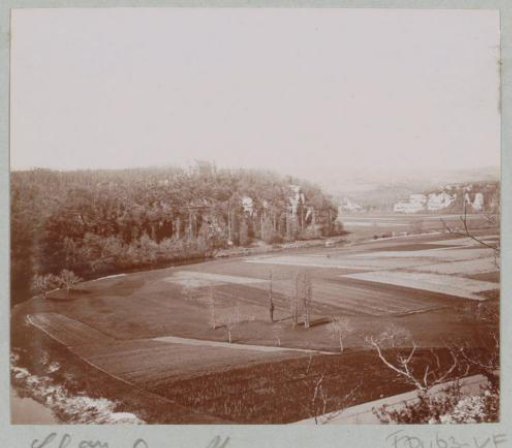 Landscape in Aquitaine with the Château of Marzac in the distance