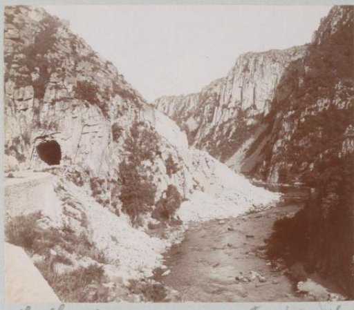 View of the Sioule in the Auvergne with a tunnel entrance on the left