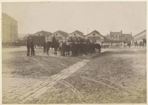 Drill Ground of a Barracks with Mounted Soldiers in France